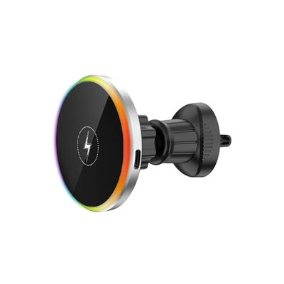 Buon prezzo 15W conveniente auto ricarica wireless montatura telefono auto con luce ambientale in linea