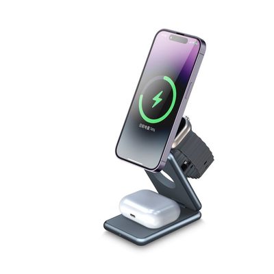 Buon prezzo 2024 Pad di ricarica wireless in lega di alluminio pieghevole per orologi intelligenti auricolari e telefoni cellulari in linea