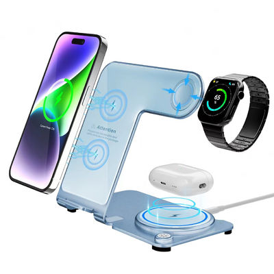 PD/QC Metal Wireless 3 in 1 Stand di ricarica 6 mm Distanza di ricarica