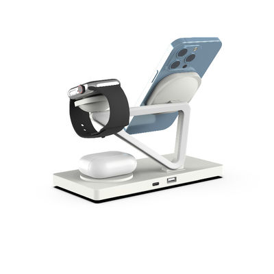 Buon prezzo Caricabatterie magnetiche senza fili da 15W con luce notturna ABS materiale in lega di zinco per telefono uscita 5W Airpods 2W in bianco e nero in linea