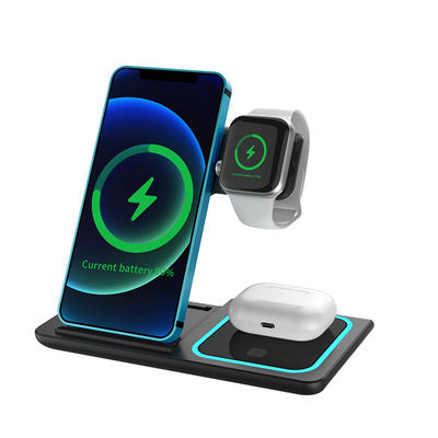 Buon prezzo Caricabatterie multifunzionale pieghevole da 15w con caricabatterie wireless 3 in 1 e nero chiaro in linea