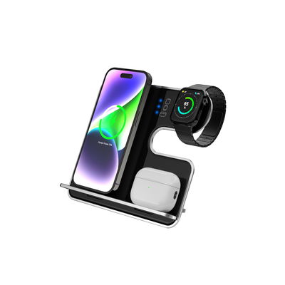 Buon prezzo Logo personalizzato di legno di alluminio supporto caricabatterie senza fili supporto nero con luce indicativa - 15W/10W/7.5W/5W in linea