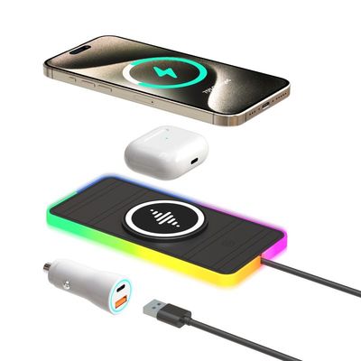Buon prezzo Apple Phone Nero Pad di ricarica wireless per auto compatibile con luce RGB di protezione elettrica in linea
