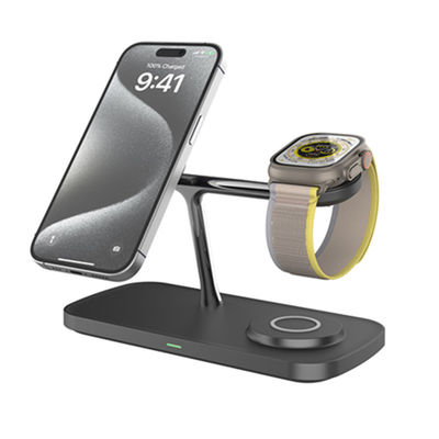 Buon prezzo Materiale in lega di zinco esclusivo brevettato QI certificato caricabatterie senza fili Stand per iPhone auricolare IWatch caricabatterie veloce in linea