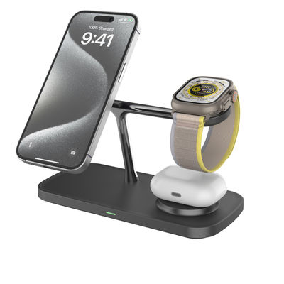Buon prezzo Stazione di ricarica wireless 15W Qi 2 All in 1 Bianco/Nero ABS Caricabatterie in lega di zinco per orologi Apple Samsung in linea