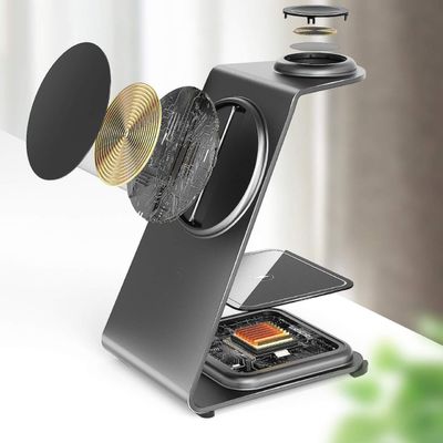 Buon prezzo Caricabatterie senza fili in lega di alluminio per iPhone Samsung Qi Phones Earbuds e iWatch in linea