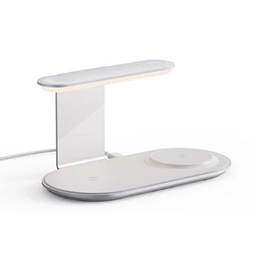 Buon prezzo Stazione di ricarica wireless multifunzionale con lampada notturna regolabile e usb in entrata e usb in uscita 3 in 1 in linea