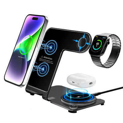Buon prezzo CE FCC ROHS Lega di alluminio 3 in 1 caricabatterie wireless per telefono 9V-2A QC o PD in linea