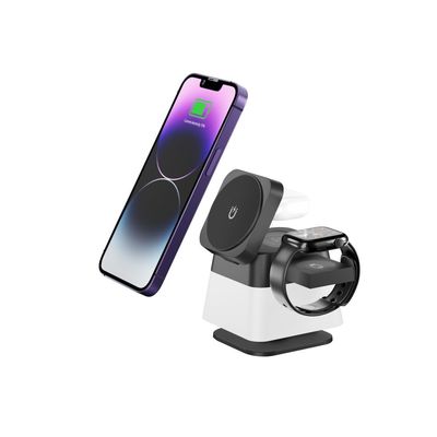 Caricabatterie senza fili pieghevole rotabile 4 in 1 con luce RGB
