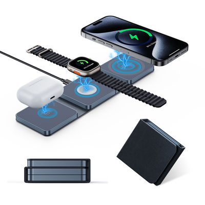 Buon prezzo Blue Compact Pieghevole 3 in 1 Caricabatterie Wireless Travel 15W per iPhone Airpods iWatch in linea