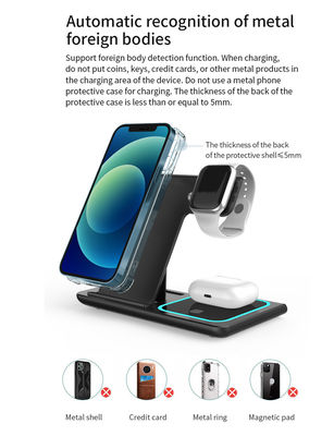 Buon prezzo Caricabatterie veloce wireless 3-in-1 Apple/Samsung 15W/10W Xharger pieghevole supporto Apple Watch con la luce notturna in linea