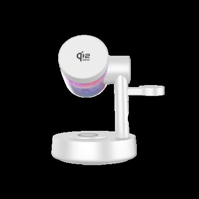 Buon prezzo Qi2.2 Tutto in uno Caricabatterie wireless Stand cellulare con altoparlante Bluetooth, luci colorate a LED in linea