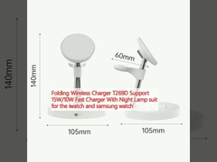 Caricabatterie senza fili pieghevole T269D Supporto 15W / 10W caricabatterie veloce con tuta di lampada notturna per iwatch e Samsung